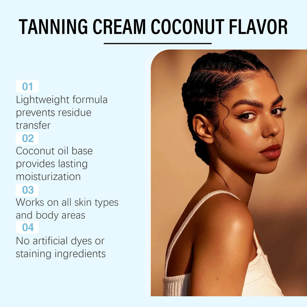 Coconut Tanning Intensive Moisturizing Body Cream Gentle Formula Sun-Free Natural Tan Enhances Color Development Non-Greasy