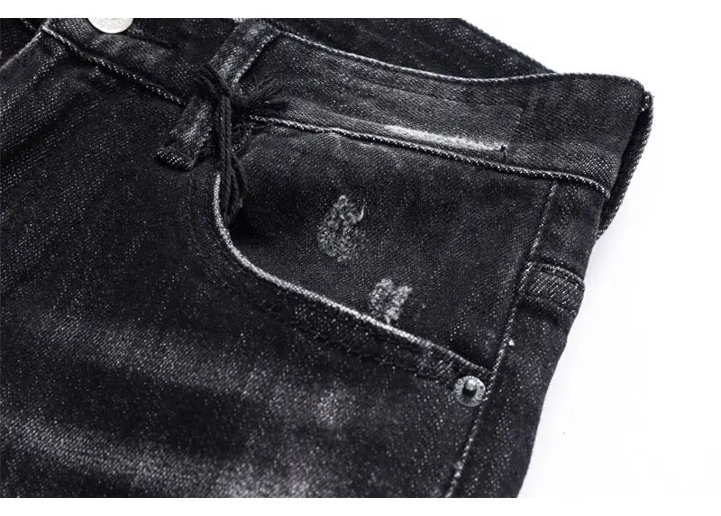 Street Fashion Men's Tight Black Grey Jeans Retro Elastic Slimming Split Style Jeans Men's Retro Designer Brand Jeans Hombre