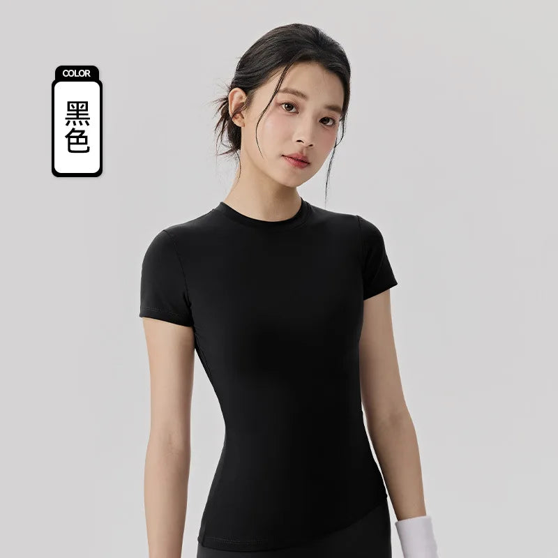 Spring and Summer Yoga Wear Short-sleeved Nude Tight-fitting Fitness Wear for Women Outdoor Running Training Sports T-shirt
