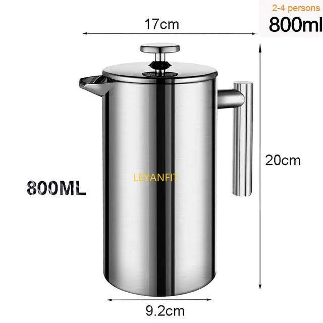 1.5L Coffee Maker French Press Stainless Steel Espresso Coffee Machine French Press Double-Wall Insulated Coffee Tea Maker Pot