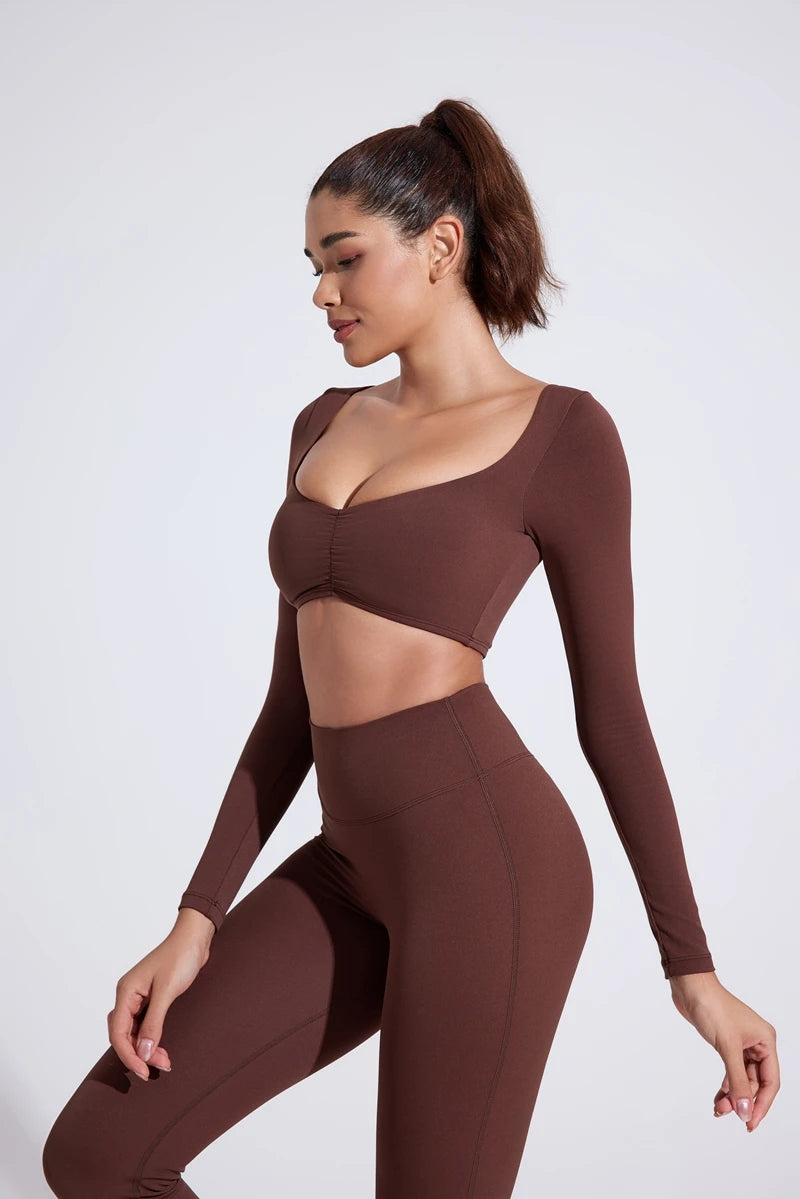 QINACTIVE Women Yoga Shirts Crop Top Long Sleeves Shirts for Women Yoga Sports Fitness Gym Clothes Workout Tops
