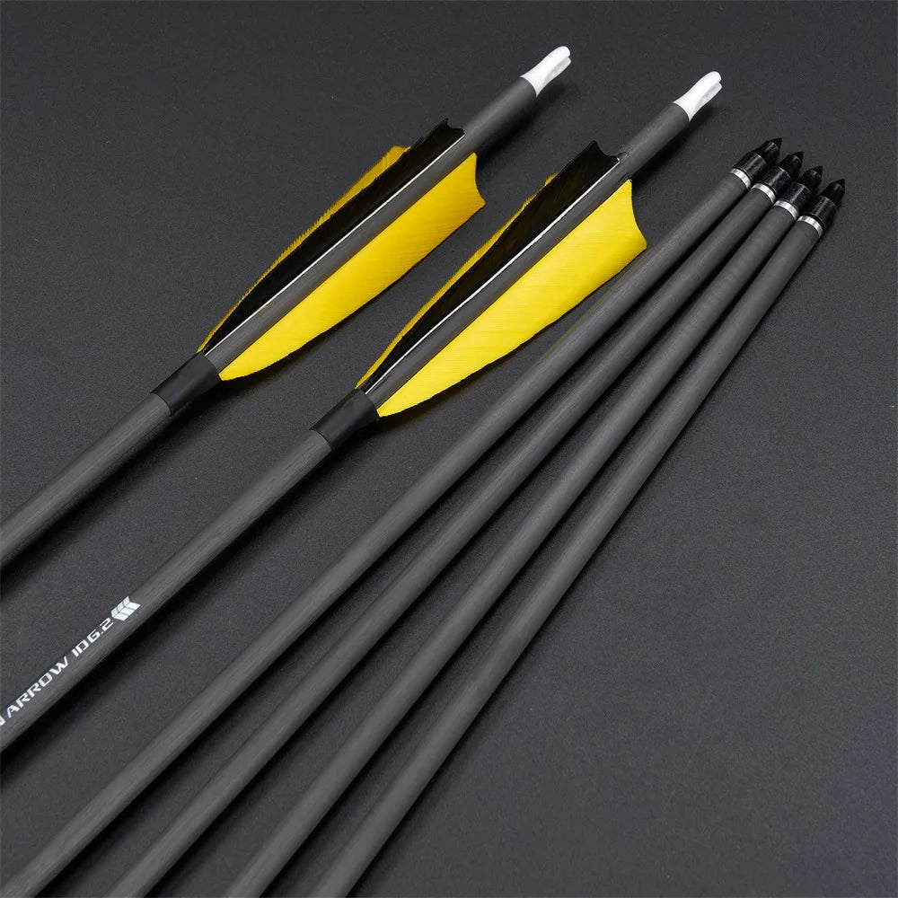 Toparchery 6/12/24pcs 33" Archery Pure Carbon Arrow ID6.2mm Spine 400 with 4'' Natural Feather for Outdoor Shooting Hunting