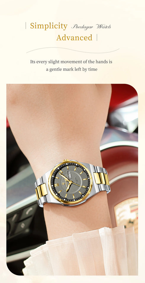 POEDAGAR Fashion Ladies Watch Top Elegant Week Date Woman Clock Quartz Stainless Steel Luminous Waterproof Women's Watches Reloj