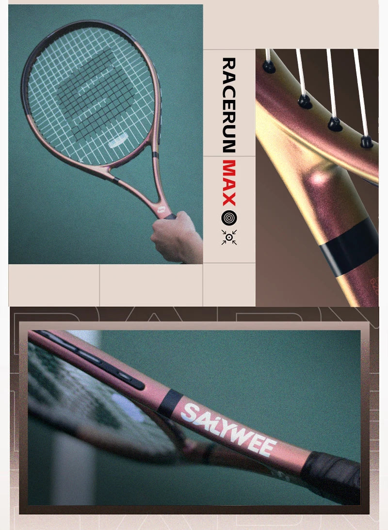 RaceRun-MAX Composite Carbon Tennis Racket, 295±10g Lightweight, 325mm Balance, One-Piece Stable Frame, 50-60lbs, for Advanced
