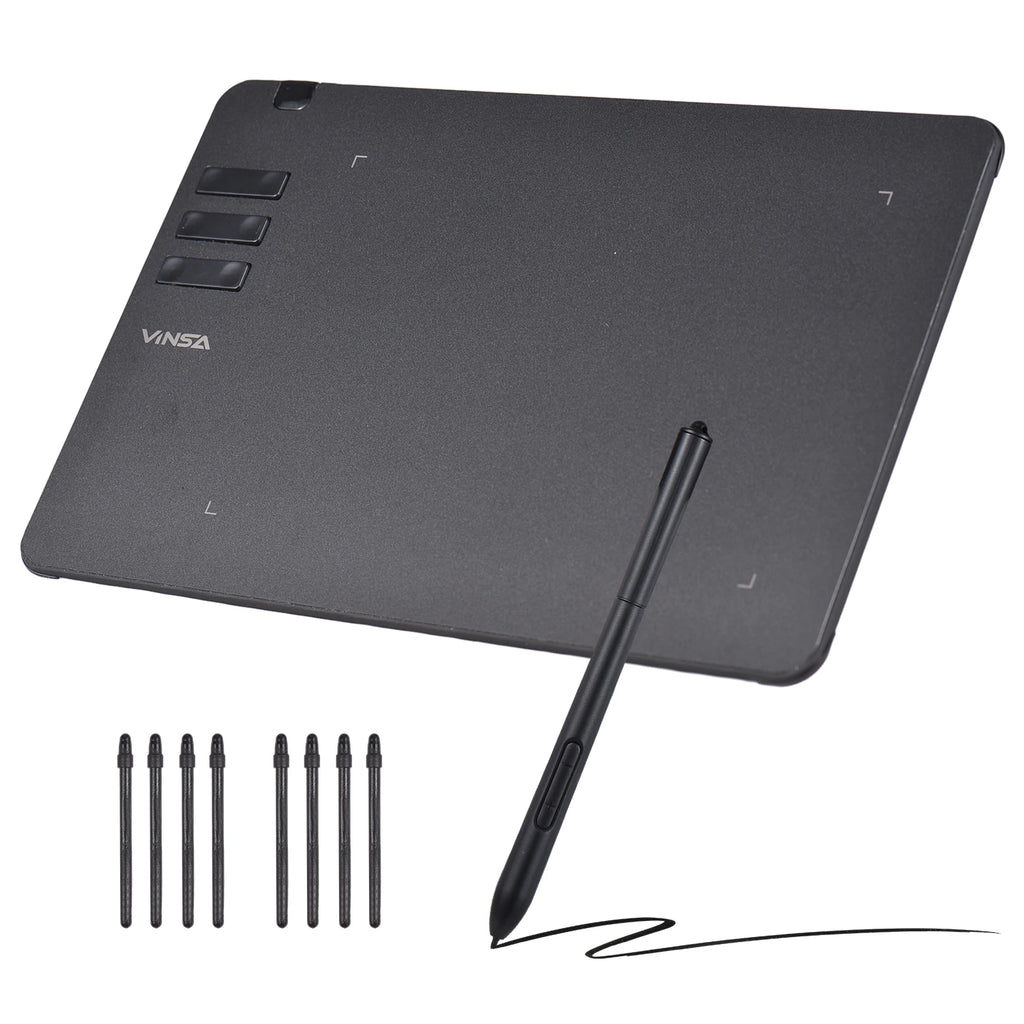 VINSA T1161 Graphics Drawing Tablet Ultra-thin Art Creation Sketch with Battery-free Stylus 8 Pen Nibs 8192 Levels Pressure
