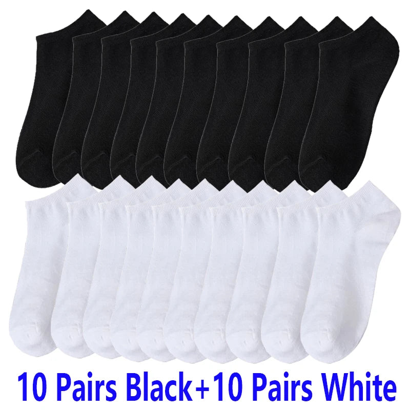10/20/30Pairs Men's Socks Ankle Socks White Black Breathable Comfy Sweat-absorbing Boat Socks Unisex Casual Solid Short Socks