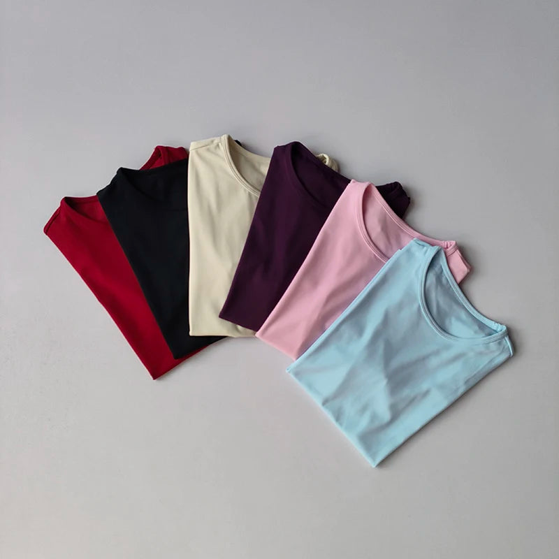 Nude-sensing Solid Color Yoga Clothes for Short-sleeved Women's Quick-drying Elastic Tight T-shirt Fitness Clothes Top Clothing