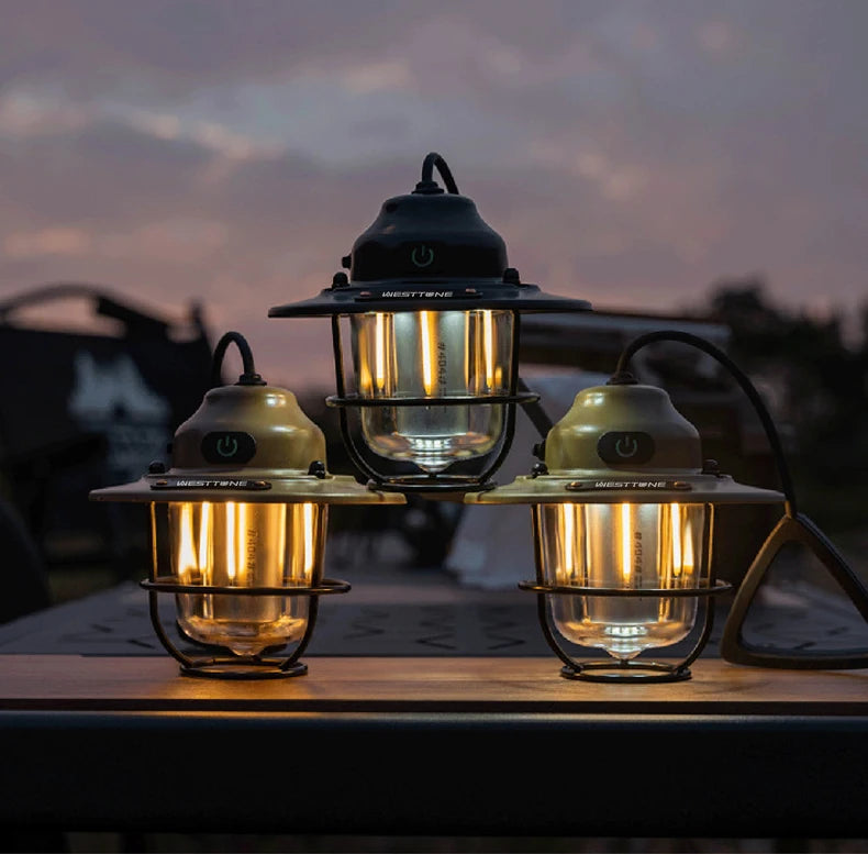 Portable Camping Lanterns Retro Hanging Tent Lamp Waterproof Dimmable Camping Light 1200mAh for Hiking Fishing Emergency Lantern