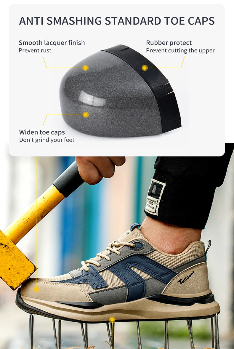 Safety Shoes Men With Steel Toe Cap Anti-smash Men Work Shoes Sneakers Light Puncture-Proof Indestructible Shoes Dropshipping