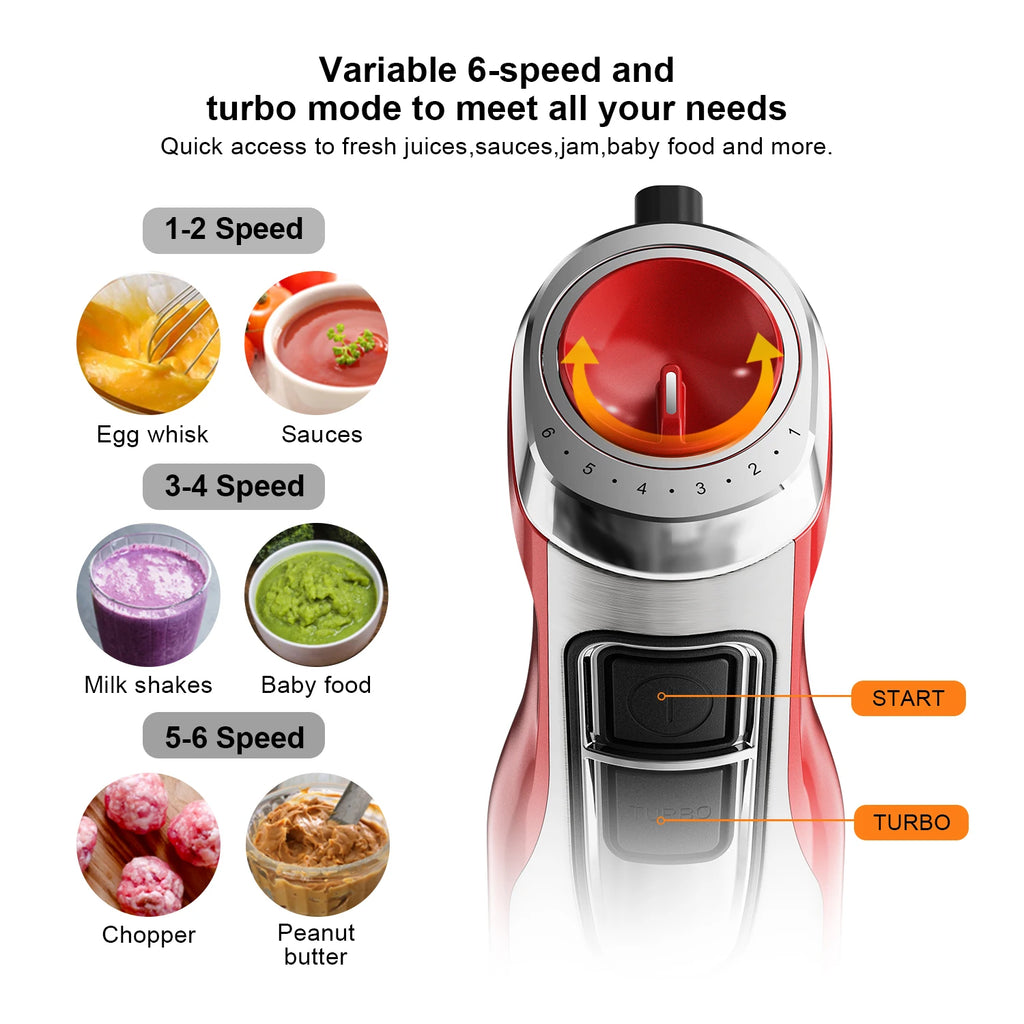 BioloMix 4-in-1 Hand Stick Blender, 1200W Stainless Steel - Immersion Mixer with Chopper Smoothie Cup Ice Blades for Baby Food