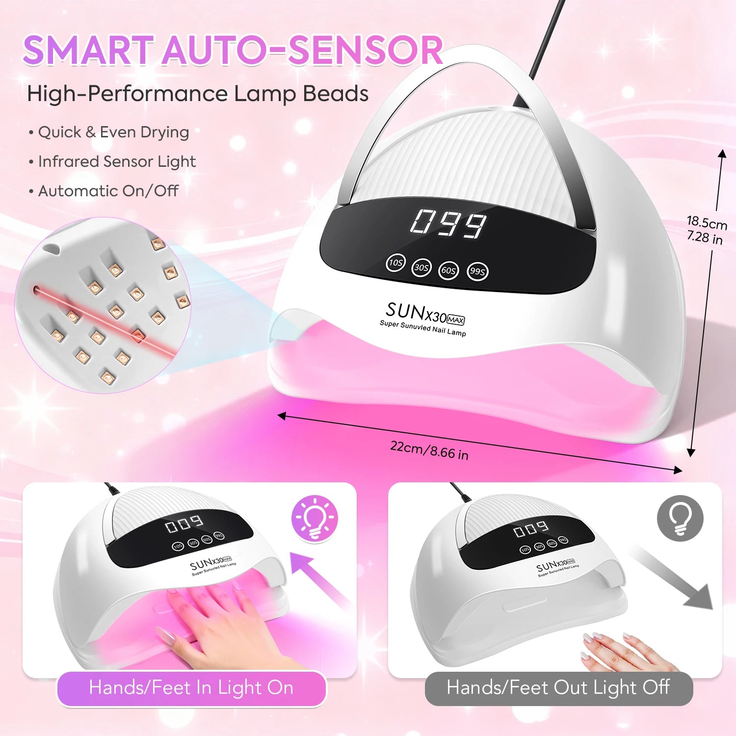 DianaBeauty UV Nail Lamp Portable Nail Dryer with Touch Screen Professional Manicure Lamp with Smart Sensor and Handle Nail Tool