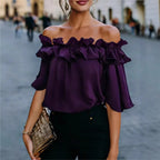 Fashion Ruffled Sexy One Shoulder Women's Short Sleeve Shirt Summer New Casual Loose Tops Female Elegant Versatile Office Shirt