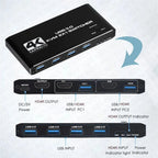 MZX 2-In-1-Out KVM Switch 4K 60Hz HDMI-compatible USB 3.0 Hub Switcher Docking Station Dock Computers PC Share Keyboard Printer