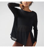 Fashion Women's Breathable Loose Quick Drying Long Sleeve Yoga Shirts Slimming Side Slits Leisure Running Fitness Cycling Tops
