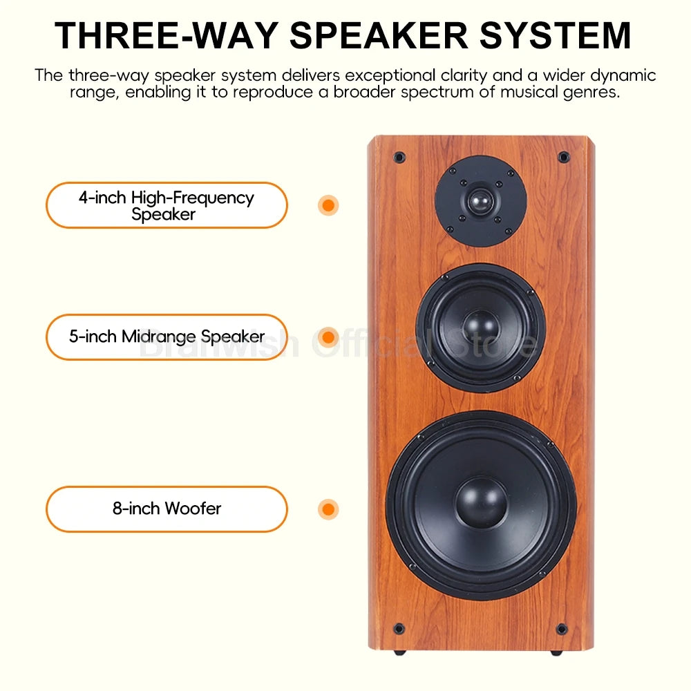 High Power Passive Speakers 8 Inch Floor Standing 3 Way Home Audio System 90dB Sensitivity Wooden Hifi Speakers A Pair