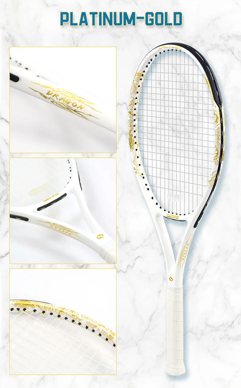 Golden-Dragon Carbon Fiber Tennis Racket For Adults, Ideal for Intermediate Training, Chinese Style Dragon, 50~60lbs, Free Gifts