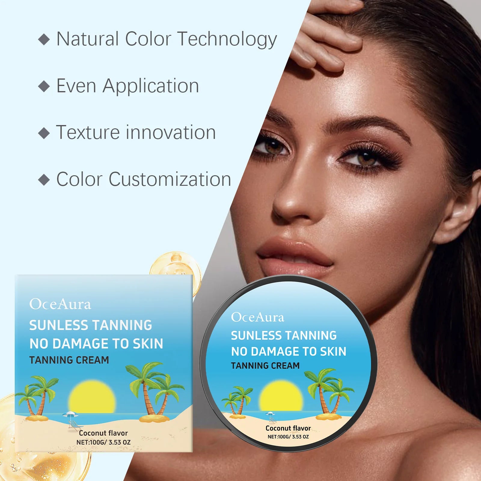 Coconut Tanning Intensive Moisturizing Body Cream Gentle Formula Sun-Free Natural Tan Enhances Color Development Non-Greasy