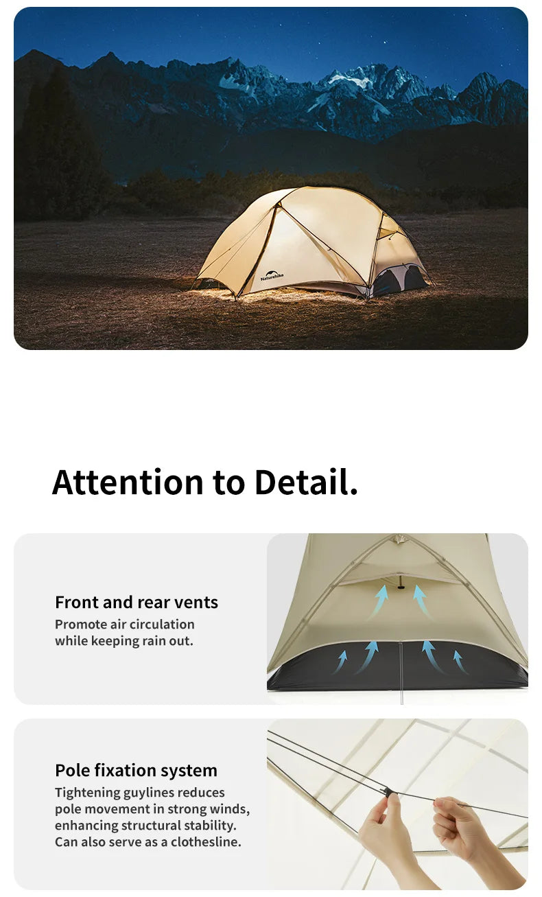 Naturehike Mongar UL 2 Tent 2 Person Backpacking Tent 20D Ultralight Travel Tent Waterproof Hiking Survival Outdoor Camping Tent