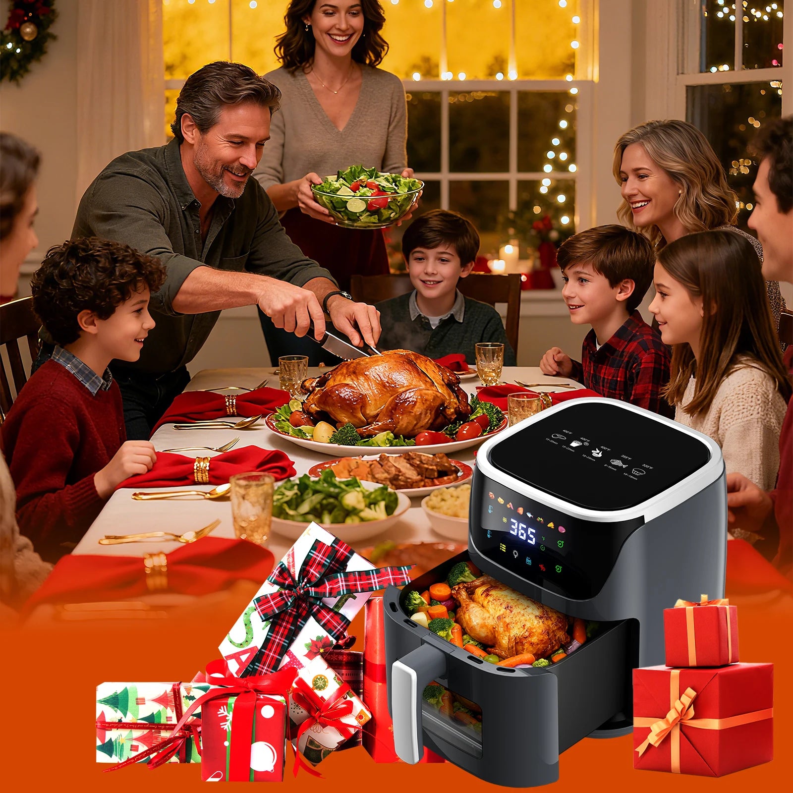 Patbrela Visible Air Fryer 7.0L 8-in-1 Max 200°C Electric Hot Fryer Oven Oilless Cooker with Touch Screen Nonstick Basket Family Size