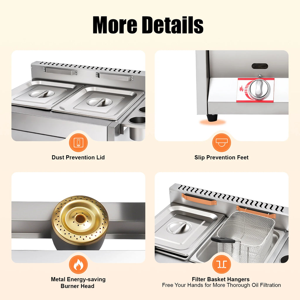 Dual Tank Commercial Gas Deep Fryer Stainless Steel 2x6L Capacity 50-380°C Temperature Control Restaurant Fast Food Snack Shop