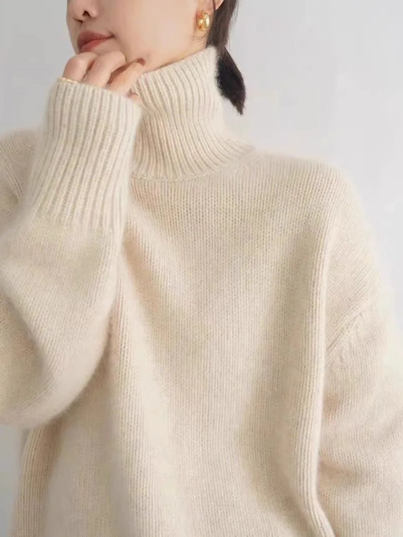 2024 Autumn and Winter New Thick Cashmere Sweater Women High Neck Pullover Sweater Warm Loose Knitted Base Sweater Jacket Tops Main image