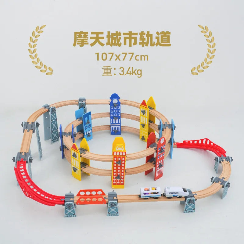 new Wooden Railway Track Set Electric Train Magnetic Car Diecast Slot Fit All Brand Biro Wood Track Assemble Toy Boy Gift