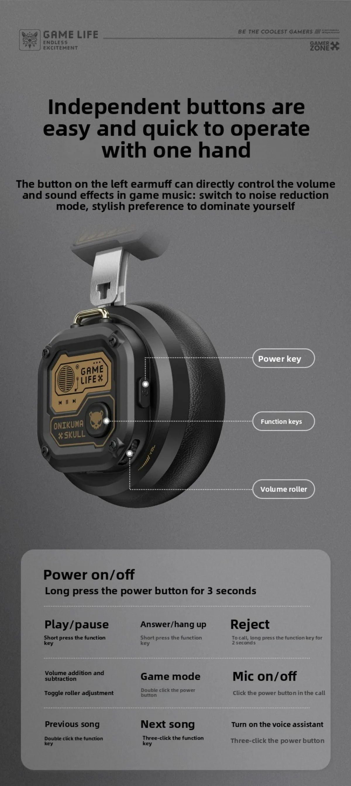 Onikuma Bluetooth Headphones Over Ear Hifi Stereo Music Headset Professional True Sports with Earphones TF/AUX Music Player