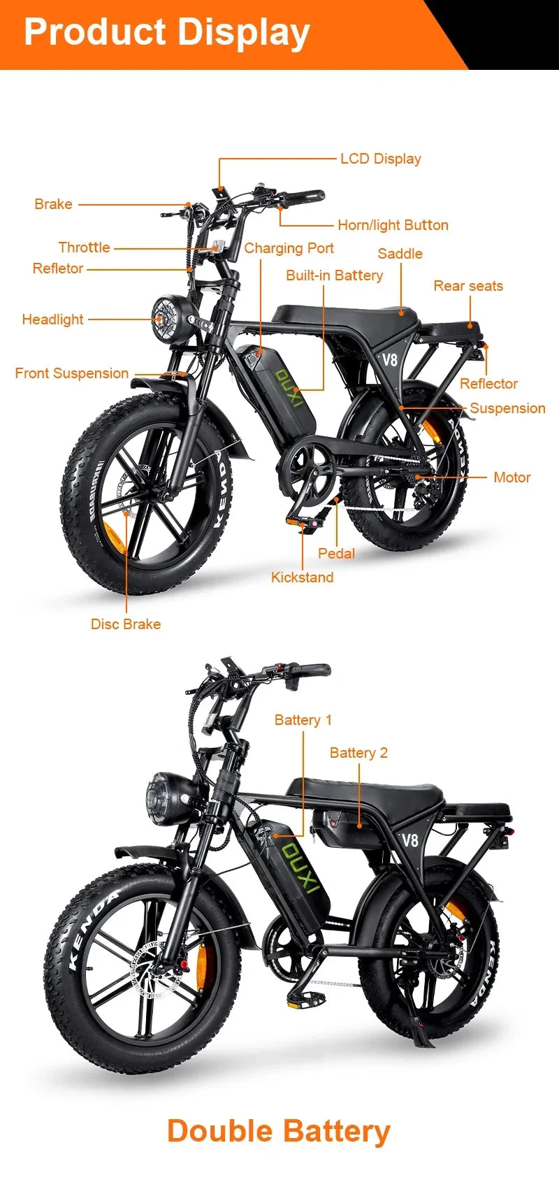 High-looking electric motorcycle, 750W motor, 48V 15AH battery, can be used for transportation and off-road electric bicycles