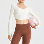 QINACTIVE Yoga suit with long sleeves chest pads new autumn winter tight fitting top T-shirt sport running training fitness suit