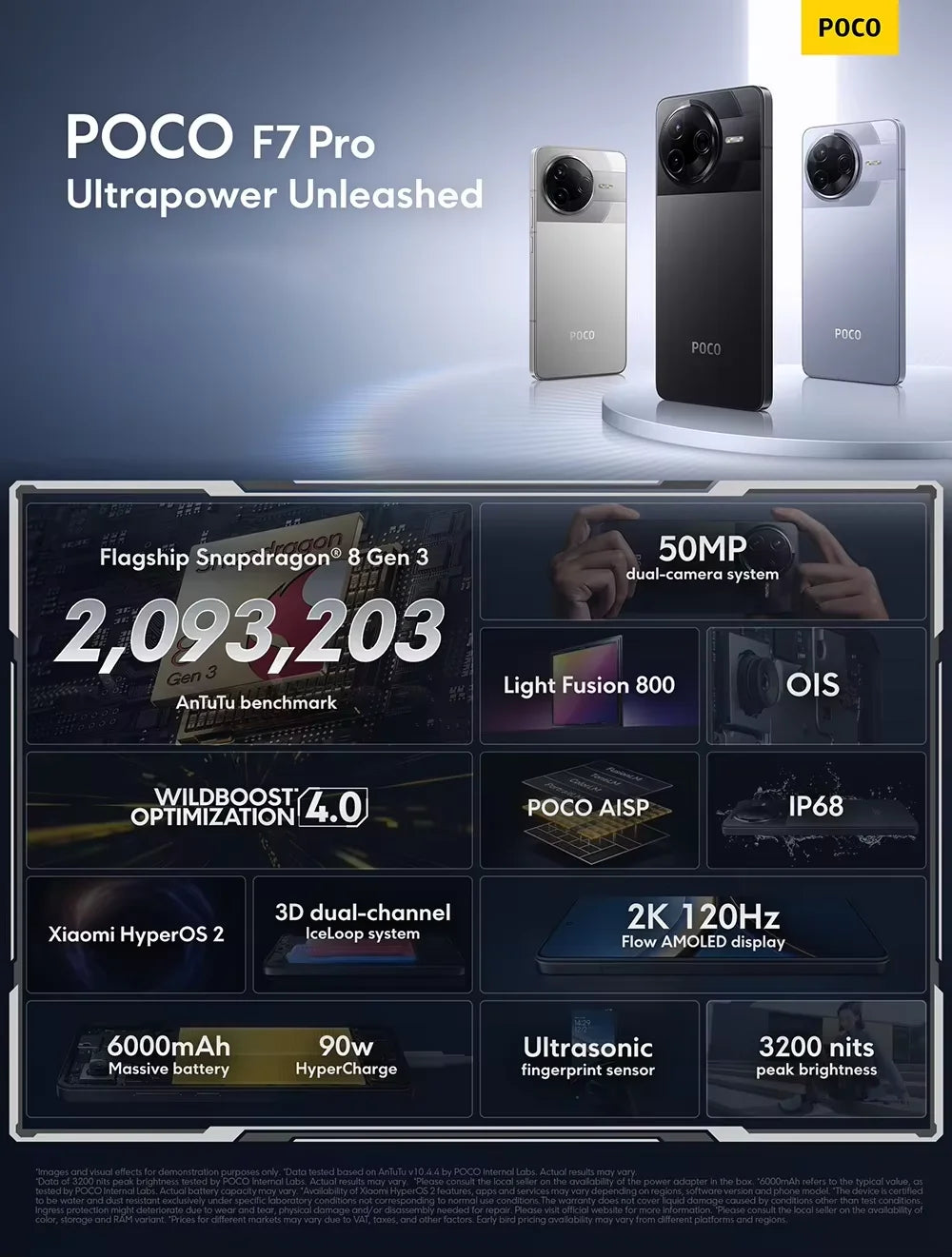 Global Version POCO F7 Pro Snapdragon 8 Gen 3 Smartphone 6.67'' 120Hz Display 50MP Camera 6000mAh Battery 90W IP68 Cellphone