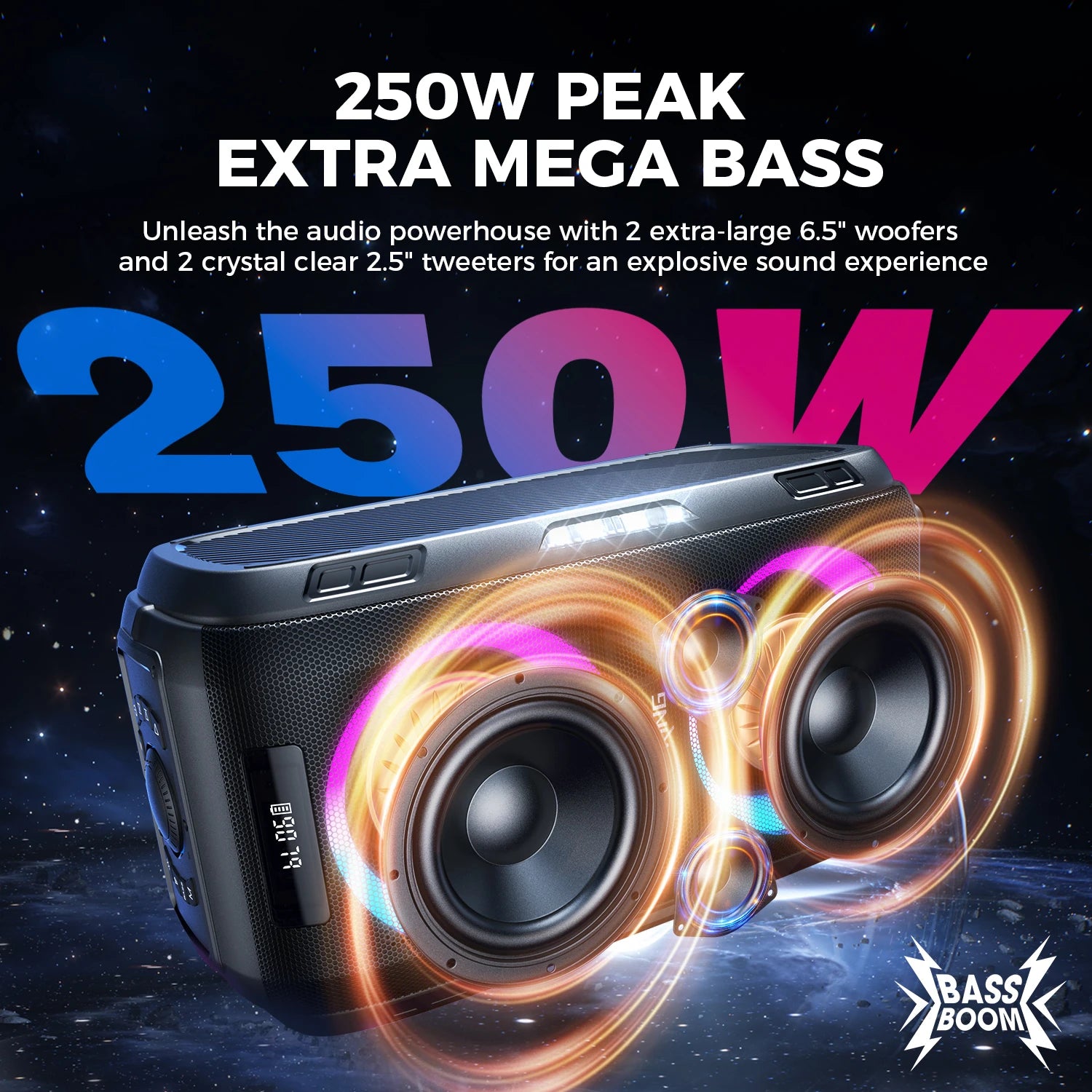 W-KING 250W PEAK Large Bluetooth Speaker Loudest/Massive 120dB/12 Custom Bass, V5.3 Big Party Boombox Portable Speaker Wireless Secondary image