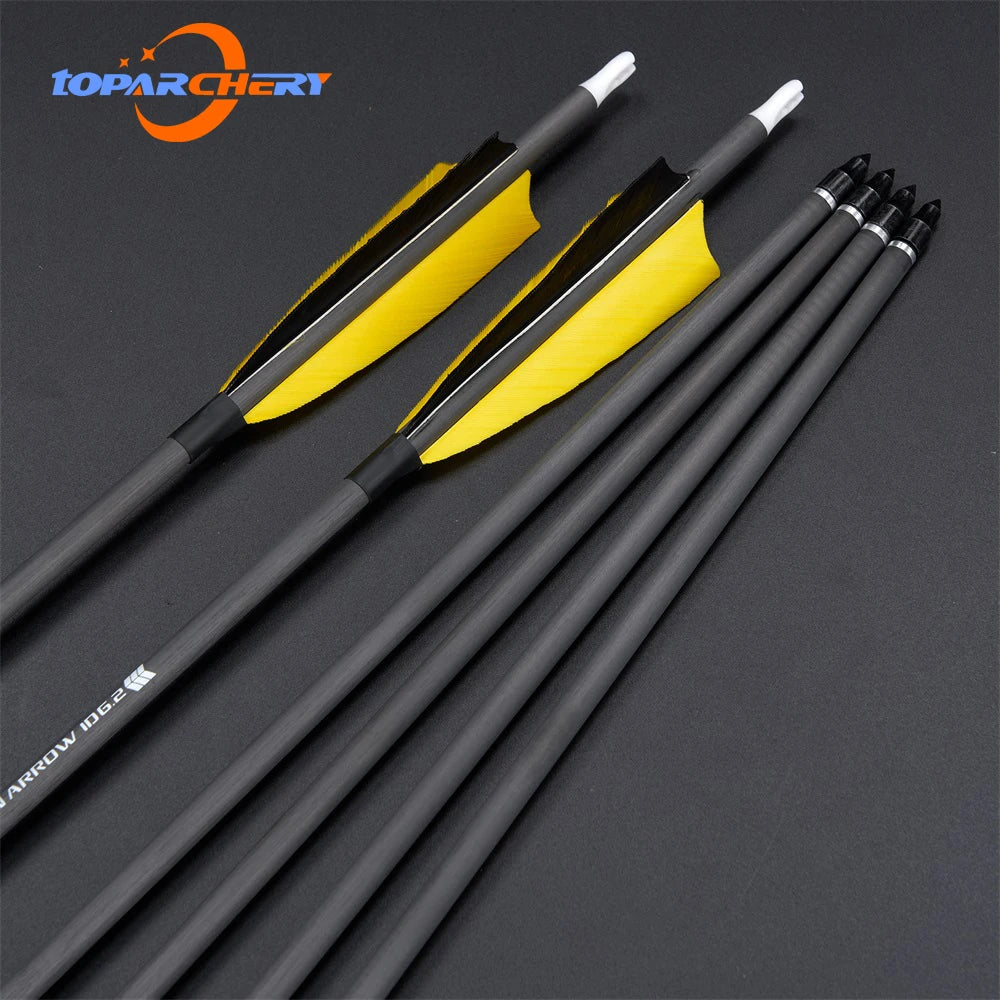 Toparchery 6/12/24pcs 33" Archery Pure Carbon Arrow ID6.2mm Spine 400 with 4'' Natural Feather for Outdoor Shooting Hunting