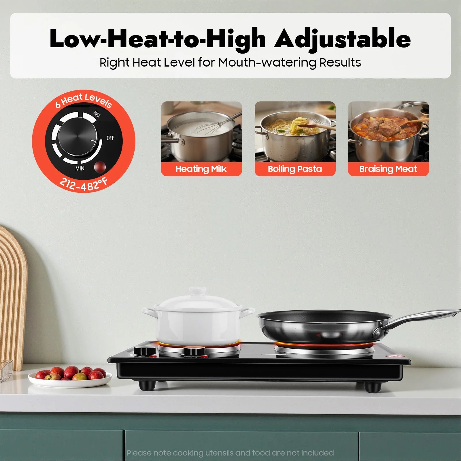 2500W Double-Burner Electric Stove Electric Hob Cooker with 2 Plate Adjustable Firepower 220-240V for Cooking Food