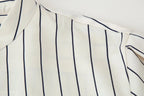 HH Women 2026 New Fashion Versatile Beige Striped Puffy Sleeve Shirt+High Waisted Loose Pleated Casual Long Pants Two Piece  Set