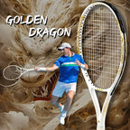 Golden-Dragon Carbon Fiber Tennis Racket For Adults, Ideal for Intermediate Training, Chinese Style Dragon, 50~60lbs, Free Gifts