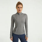 Women's Full-Zip Long Sleeve Yoga Jacket – Slim Fit Workout Jacket with Thumb Holes & Side Pockets, 5 Colors Available