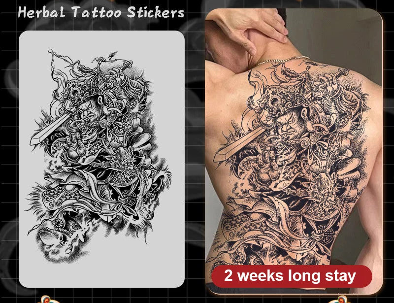 Magic Juice Ink Waterproof Tattoo Stickers Full Back Large Size Herbal Juice Temporary Tattoos Men Body Art Dragon Tiger