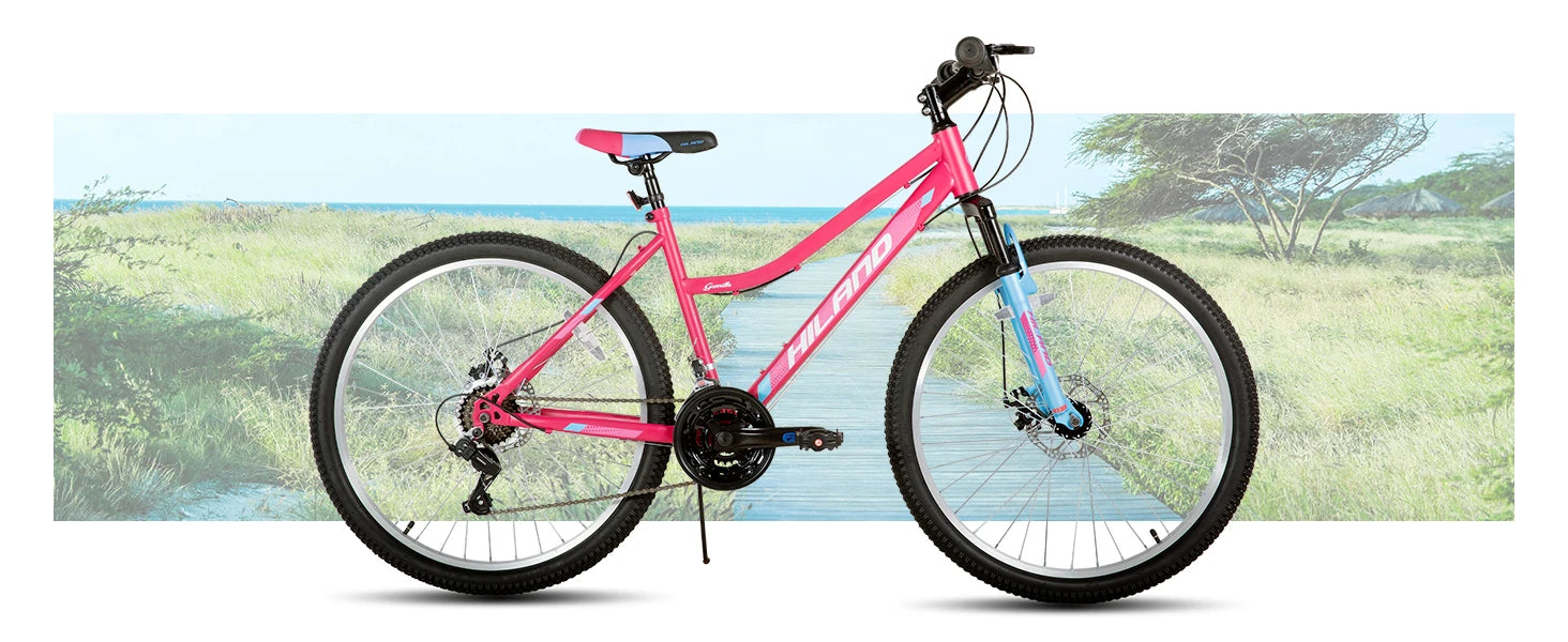Hiland 26 Inch Women's Mountain Bike, 18-Speed with Front Suspension Fork, Dual Mechanical Disc Brakes, Aluminum Frame MTB