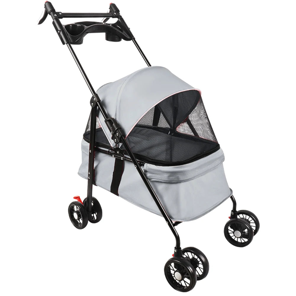 Folding Pet Stroller/Buggy, Dog/Cat Carrier, Pet Travel Stroller for Dogs with Cup Holder, Wheels with Brakes, Oxford Fabric, Steel Frame, 50 x 70 x 95 cm