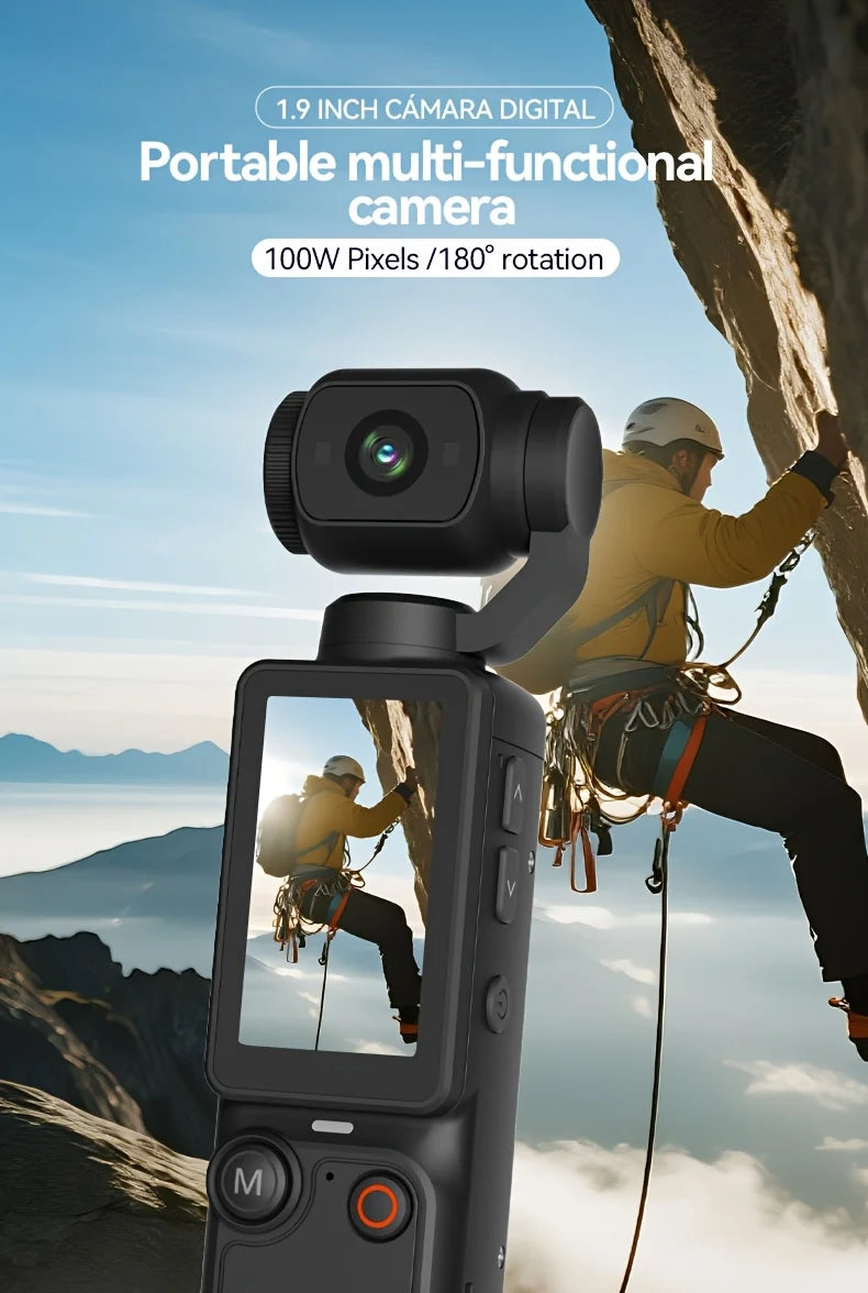 W&O 4K ایچ ڈی ایکشن کیمرہ، 1.9'' سی ایم او ایس سینسر، 180° گھومنے والا، یو ایس بی ری چارج ایبل، روزانہ ریکارڈنگ کے لیے ہینڈ ہیلڈ اسپورٹس وِلاگ کیمرہ Main image