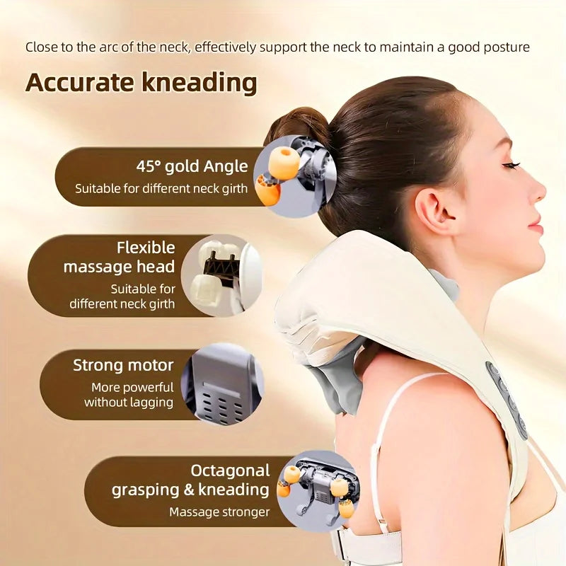 Neck Shoulder Massage Shawl Relaxer Cervical Spine Muscle Heated Trapezius Massager Press Kneading Charging