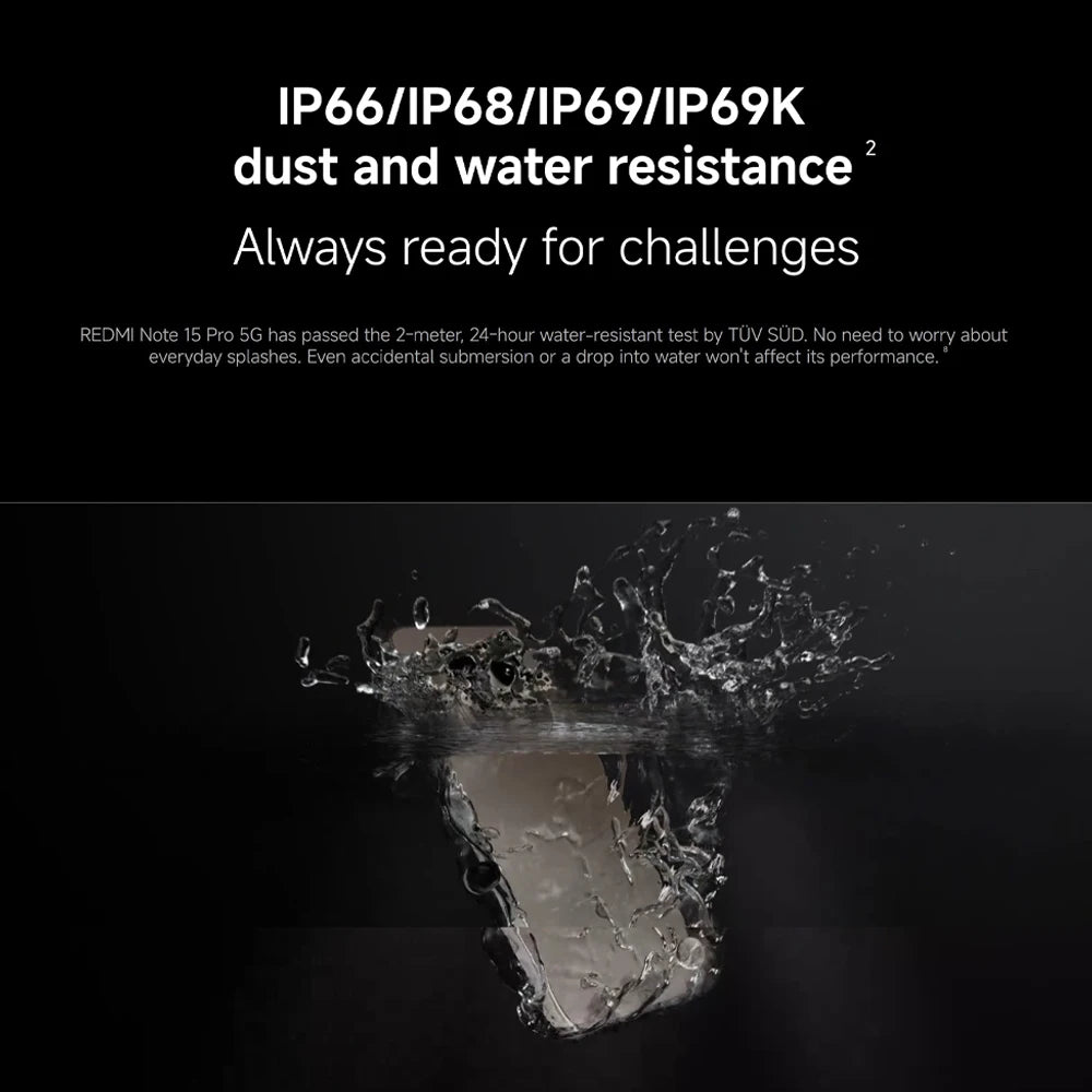 Global Version Xiaomi REDMI Note 15 Pro 5G smartphone 5G 6.83" 6580mAh 45W charging 200MP main camera IP66 IP68 IP69 IP69K