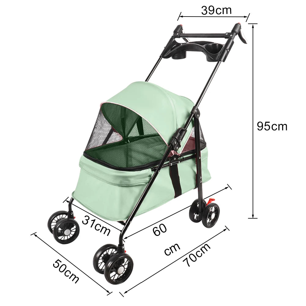 Folding Pet Stroller/Buggy, Dog/Cat Carrier, Pet Travel Stroller for Dogs with Cup Holder, Wheels with Brakes, Oxford Fabric, Steel Frame, 50 x 70 x 95 cm