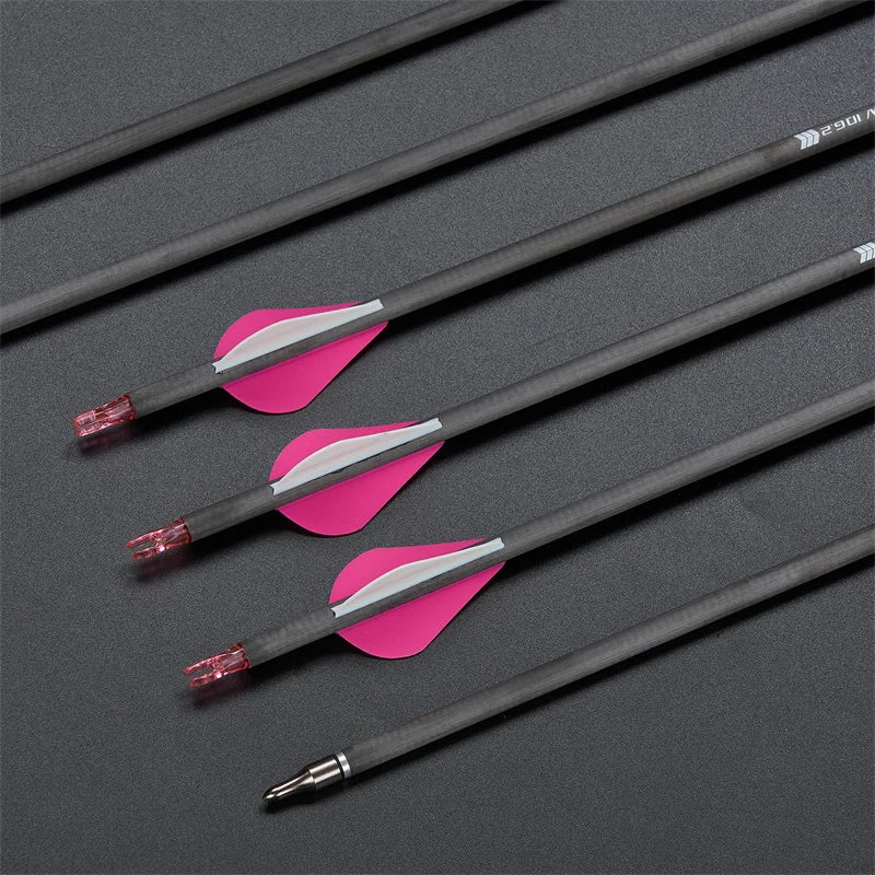 Toparchery Archery Pure Carbon Arrows, Brazier Feather, Spine 300/350/400 Outdoor Hunting Shooting Recurve Bow Arrow Accessories