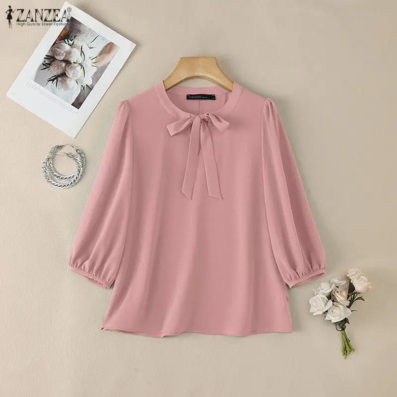 Summer Solid Color Blouse 2026 ZANZEA Women Tops Trend Casual O Neck Short Sleeve Blusas Female Elegant OL Work Shirt Mujer