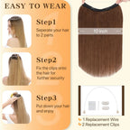 TESS Wire Hair Extensions Invisible Straight Wire Remy Human Hair Extensions with Transparent Line Clip In Hair Weft For Women
