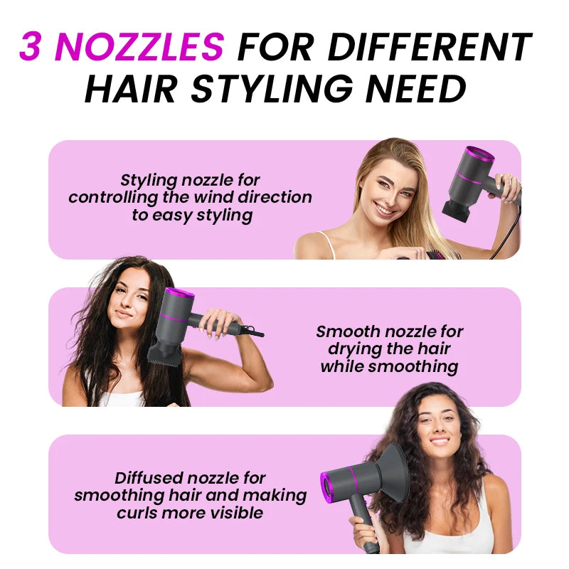 Professional Hand Blow Dryer Travel Home Use Powerful Ionic Barber Salon Equipment Hot Cold Wind Super Black One Step Hair Dryer