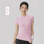 Spring and Summer Yoga Wear Short-sleeved Nude Tight-fitting Fitness Wear for Women Outdoor Running Training Sports T-shirt