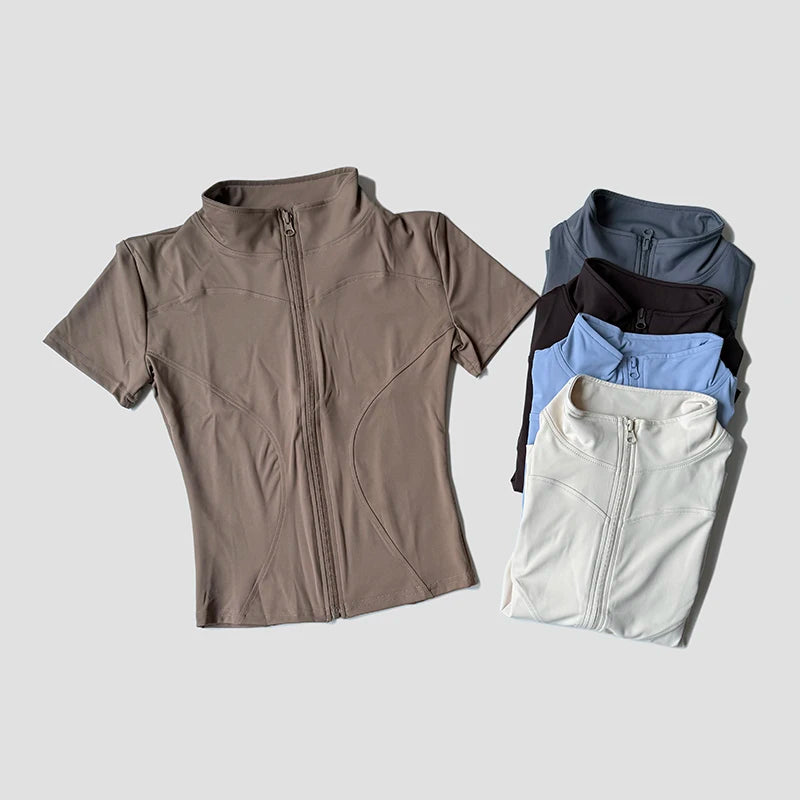 Slim Fit Short Sleeve Yoga Shirt Women's Stand Collar Zipper Jacket High End Running Sport Fitness Top Main image