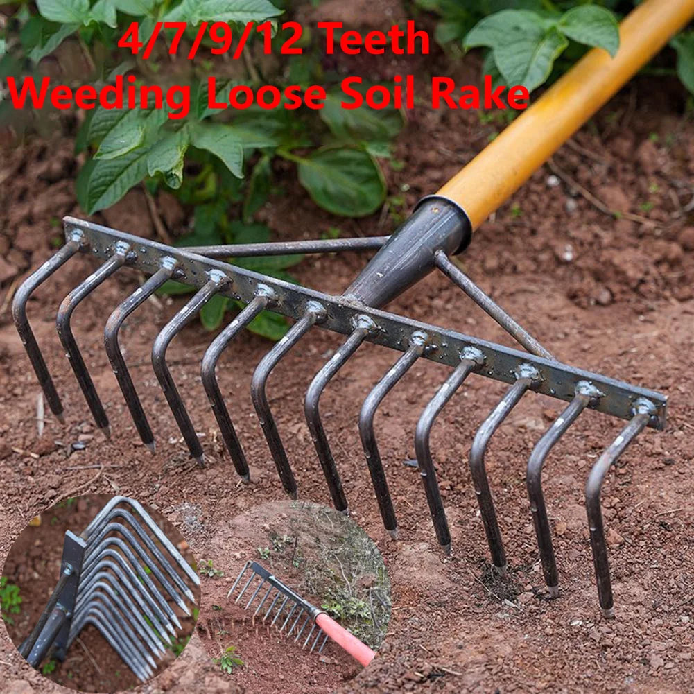 Weeding Hoe Rake 4/7/9/12 Teeth Farm Tool Weeding Scarifier Artifact Agricultural Nail Harrow Carbon Steel Garden Weeding Tools